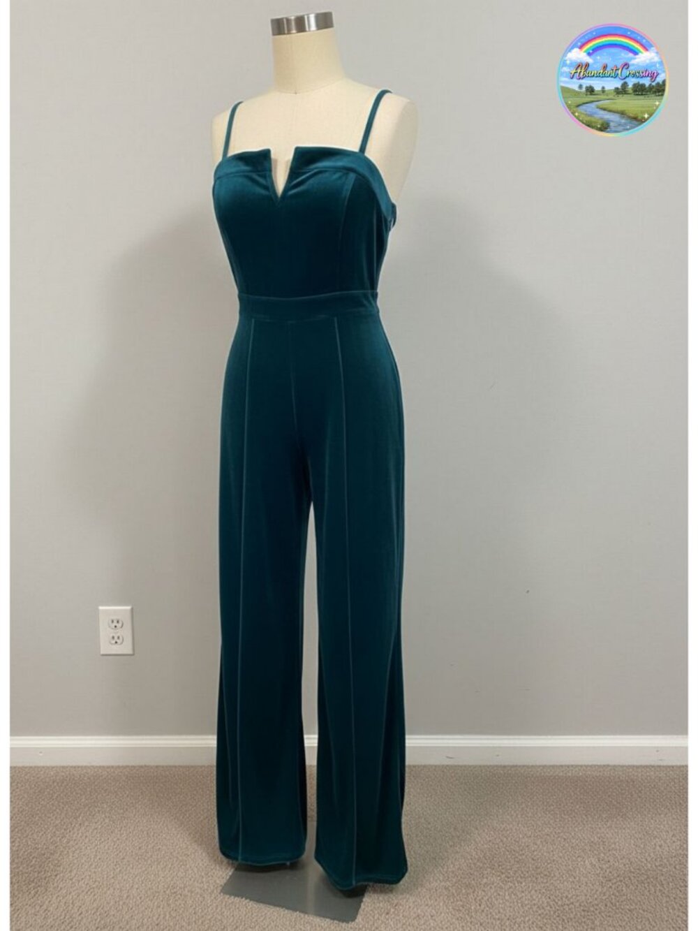 Women's Velvet Sleeveless V-Neck Jumpsuit Wide Leg Adjustable Straps Pockets